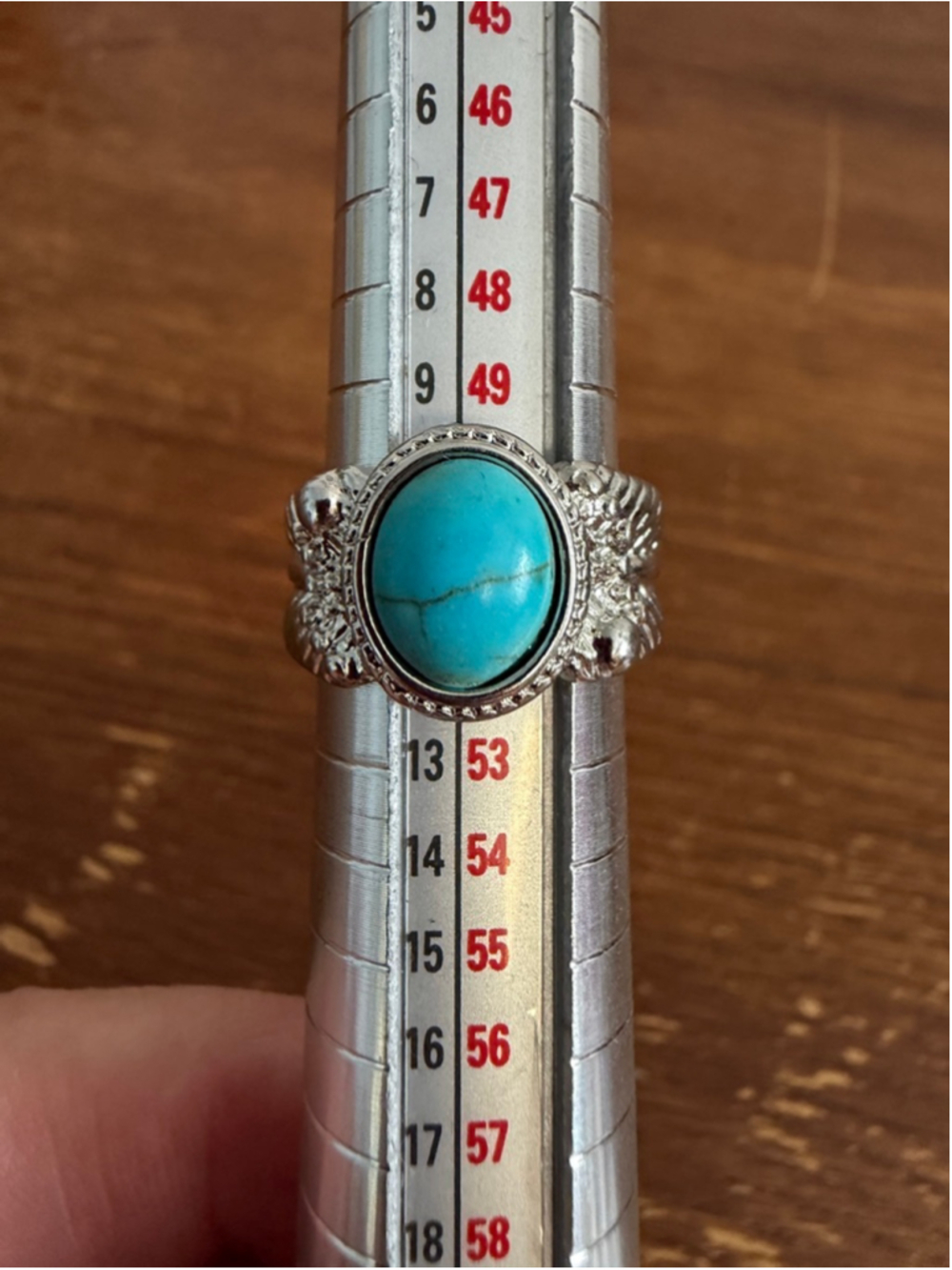 Turquoise Feather Ring Size 7 Silver Tone Boho Western Statement Ring - Picture 2 of 4